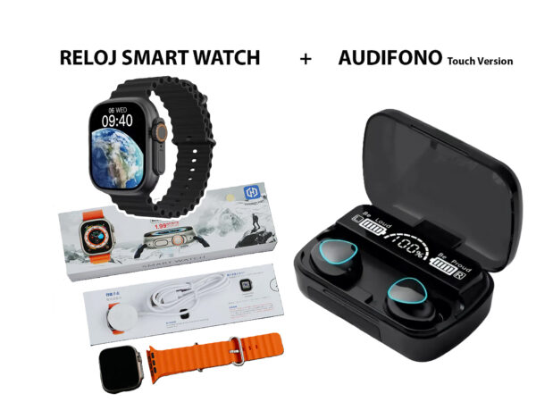 KIT RELOJ SMART WATCH + AUDIFONOS TOUCH VERSION