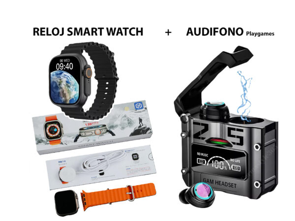 KIT RELOJ SMART WATCH + AUDIFONOS PLAYGAMES